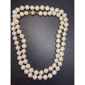 White Cultured Pearl Necklace 36 Inch 10.5–11.5mm 925 Sterling Clasp